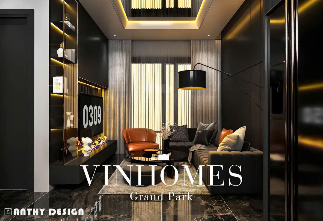 Thiết Kế Căn Hộ 1PN với màu đen chủ đạo mạnh mẽ